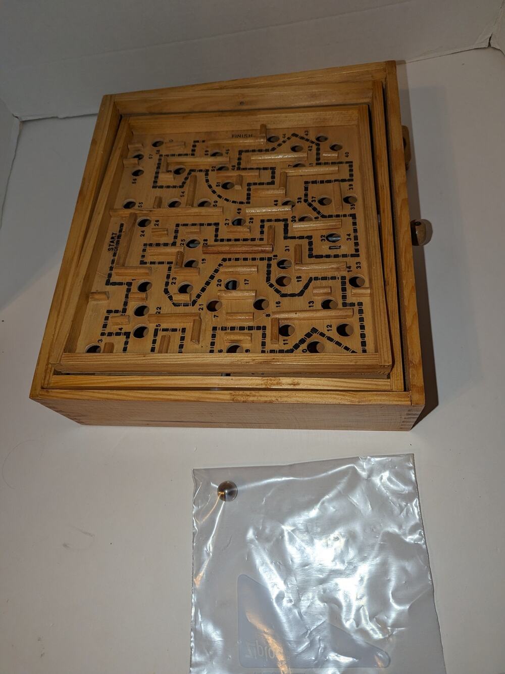 Vintage Wooden Labyrinth Board Game Metal Marble Tilt Game of Skill